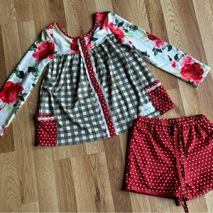 Girls Jane + Jo Christmas pajamas set gingham polka dot green red size 8